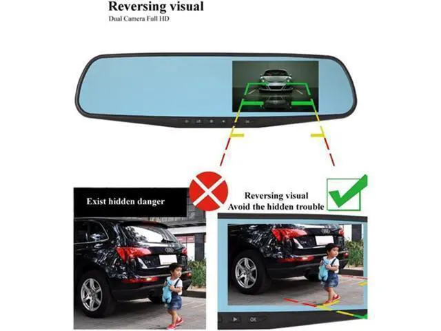 Alt view image 4 of 7 - Car DVR Rear View Mirror Video Recroder 4.3" inch Back Up Car Camera Dual Lens Cam Night Vision Front and Rear Backup Reverse Security for Car