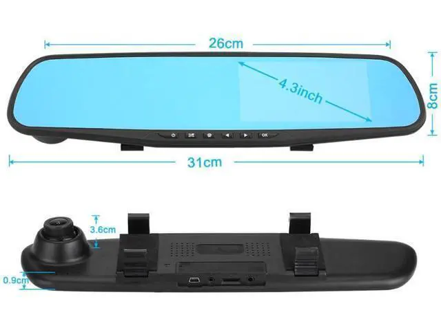 Alt view image 3 of 7 - Car DVR Rear View Mirror Video Recroder 4.3" inch Back Up Car Camera Dual Lens Cam Night Vision Front and Rear Backup Reverse Security for Car