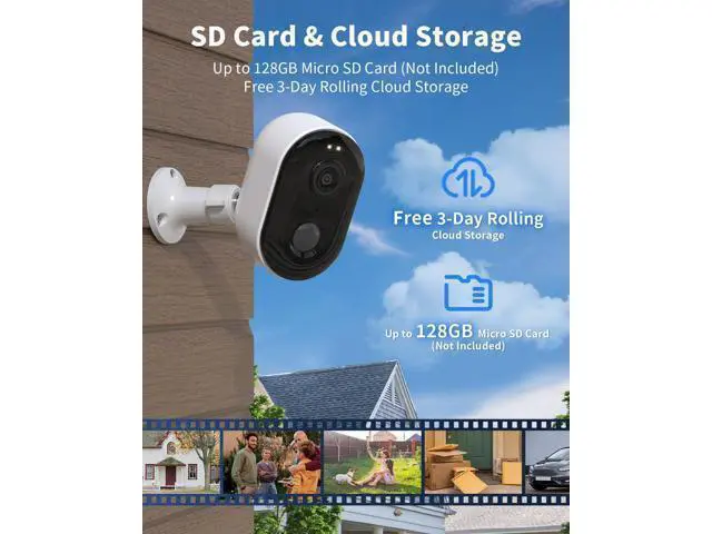 Alt view image 6 of 7 - Security Cameras Wireless Outdoor, Battery Powered 2k Color Night Vision, AI Motion Detection Spotlight Siren, IP66 Weatherproof, 2-Way Talk, SD/Cloud Storage, 2.4Ghz WiFi Cameras for Home Security