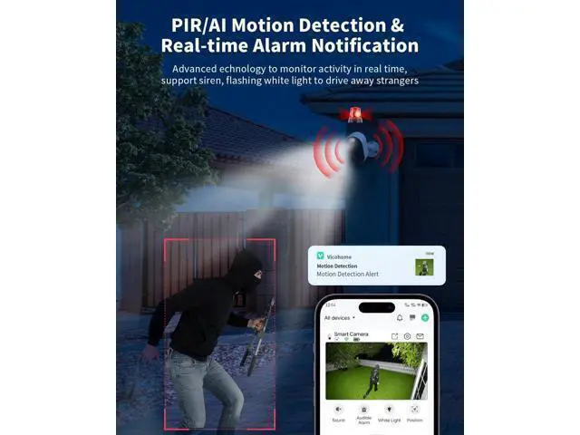 Alt view image 4 of 7 - Security Cameras Wireless Outdoor, Battery Powered 2k Color Night Vision, AI Motion Detection Spotlight Siren, IP66 Weatherproof, 2-Way Talk, SD/Cloud Storage, 2.4Ghz WiFi Cameras for Home Security