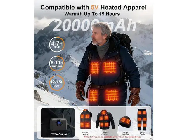 Alt view image 2 of 6 - ???? ???? ???????????????? Heated Vest Battery Pack Compatible with Soleilwear TIDEWE Portable Power Bank for Heated Vests Hoodies Phones Camping Chair with Digital Screen (NOT for DC 7.4V/12V)
