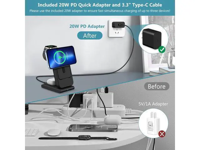 Alt view image 5 of 7 - Foldable Wireless Charging Station: 3-in-1 Charger Stand with 5000mAh Portable Power Bank for iPhone 17/16/15/14/13/12 - Removable Battery Pack for Watch (Black)