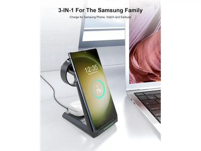 Alt view image 2 of 7 - Wireless Charger for - 3 in 1 Charging Station for Multiple Devices Fast Charger Stand for Galaxy S25 S24 S23 Ultra S22 S21 Z Flip Fold 4 Galaxy Watch 6/5/5 Pro/4/3 Galaxy Buds 2 Pro