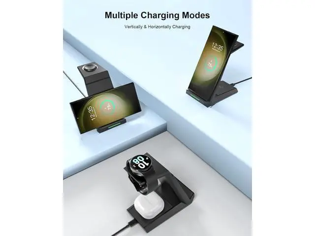 Alt view image 7 of 7 - Wireless Charger for - 3 in 1 Charging Station for Multiple Devices Fast Charger Stand for Galaxy S25 S24 S23 Ultra S22 S21 Z Flip Fold 4 Galaxy Watch 6/5/5 Pro/4/3 Galaxy Buds 2 Pro