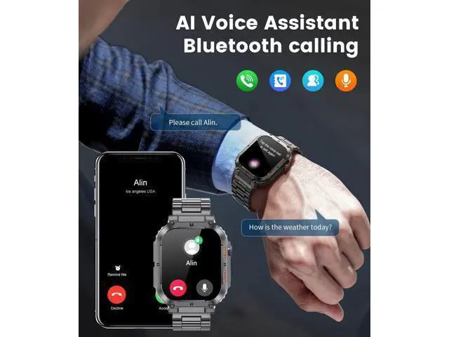 Alt view image 3 of 7 - Military Smart Watches for Men, Smart Watch with Answer/Make Call Compatible with Android iOS Phone, Smartwatch with Heart Rate SpO2 Pressure Sleep Monitor, IP67 Waterproof Stainless Steel Smart Watch