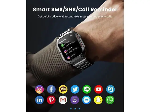 Alt view image 4 of 7 - Military Smart Watches for Men, Smart Watch with Answer/Make Call Compatible with Android iOS Phone, Smartwatch with Heart Rate SpO2 Pressure Sleep Monitor, IP67 Waterproof Stainless Steel Smart Watch
