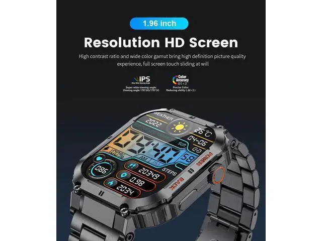 Alt view image 2 of 7 - Military Smart Watches for Men, Smart Watch with Answer/Make Call Compatible with Android iOS Phone, Smartwatch with Heart Rate SpO2 Pressure Sleep Monitor, IP67 Waterproof Stainless Steel Smart Watch