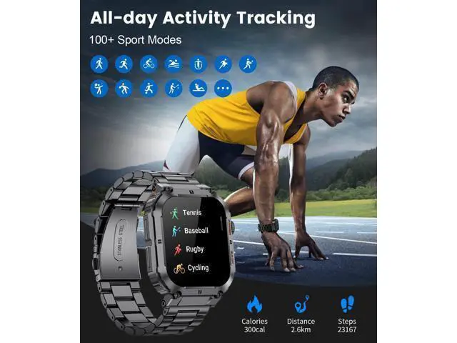 Alt view image 6 of 7 - Military Smart Watches for Men, Smart Watch with Answer/Make Call Compatible with Android iOS Phone, Smartwatch with Heart Rate SpO2 Pressure Sleep Monitor, IP67 Waterproof Stainless Steel Smart Watch