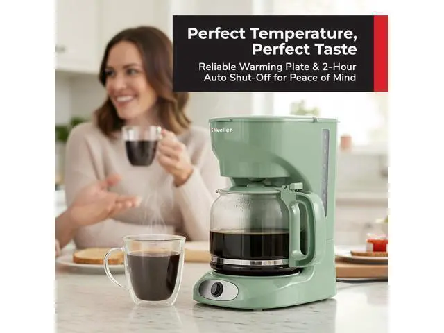 Alt view image 3 of 7 - 12-Cup Drip Green Coffee Maker, Borosilicate Carafe, Auto-Off, Reusable Filter, Anti-Drip, Keep-Warm Function, Clear Water Level Window, Green Kitchen Accessories & Décor