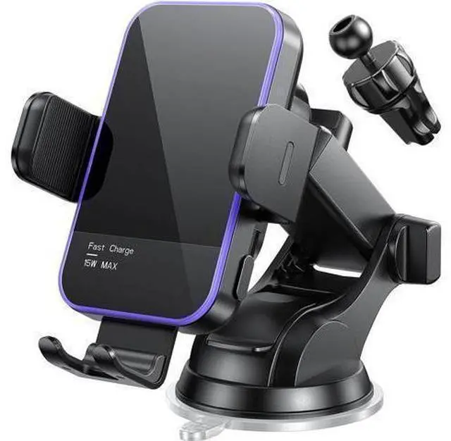 Main image of Wireless Car Charger 7 Colored RGB Backlit 15W Auto Clamping Phone Holders for Your car fit for iPhone 16 15 14 Mini Pro Max Galaxy S25 Ultra S24 S23+ etc Fathers Day for Gifts