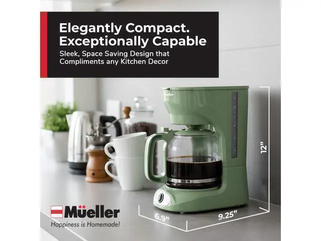 Alt view image 7 of 7 - 12-Cup Drip Green Coffee Maker, Borosilicate Carafe, Auto-Off, Reusable Filter, Anti-Drip, Keep-Warm Function, Clear Water Level Window, Green Kitchen Accessories & Décor