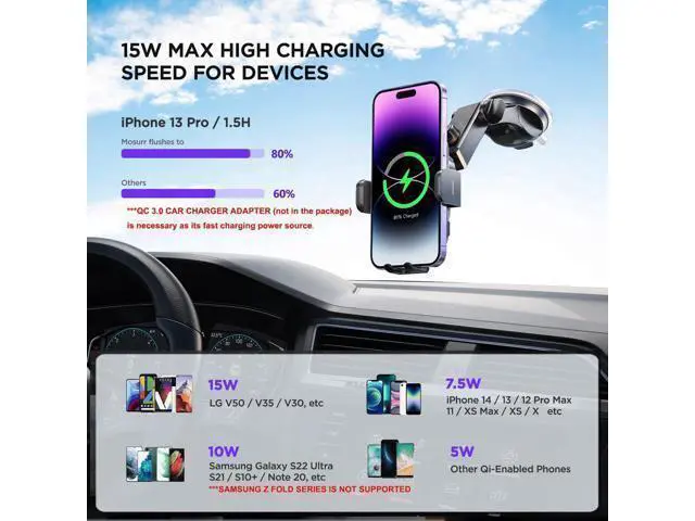 Alt view image 3 of 7 - Wireless Car Charger 7 Colored RGB Backlit 15W Auto Clamping Phone Holders for Your car fit for iPhone 16 15 14 Mini Pro Max Galaxy S25 Ultra S24 S23+ etc Fathers Day for Gifts