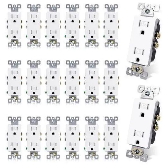 Main image of ELEGRP 15 Amp Tamper Resistant White Electrical Wall Outlet, 125V, UL Listed, 20 Pack