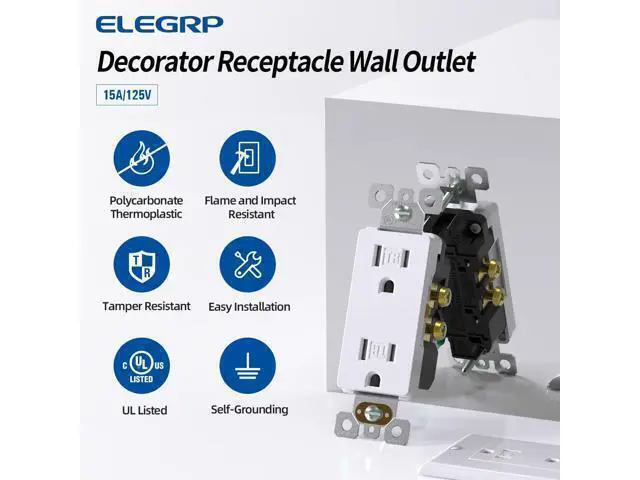 Alt view image 2 of 7 - ELEGRP 15 Amp Tamper Resistant White Electrical Wall Outlet, 125V, UL Listed, 20 Pack