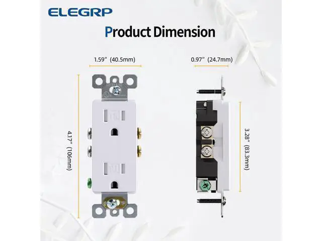 Alt view image 6 of 7 - ELEGRP 15 Amp Tamper Resistant White Electrical Wall Outlet, 125V, UL Listed, 20 Pack
