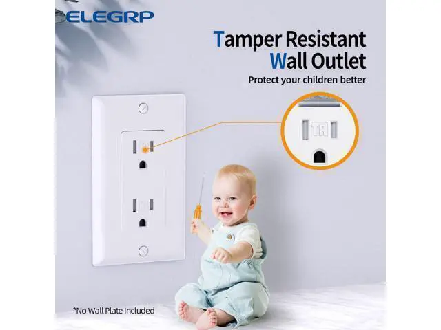 Alt view image 4 of 7 - ELEGRP 15 Amp Tamper Resistant White Electrical Wall Outlet, 125V, UL Listed, 20 Pack