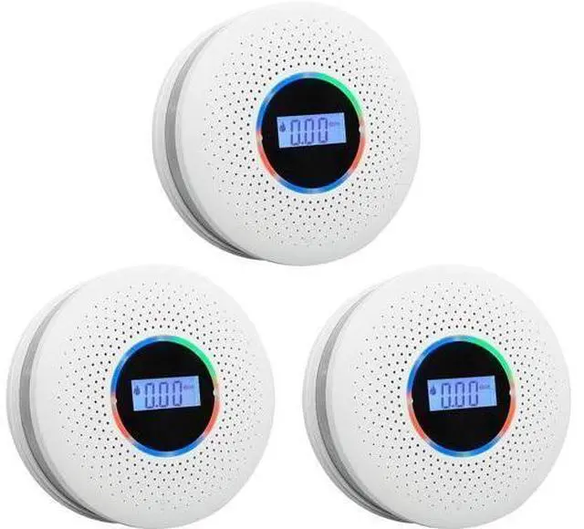 Main image of 3 Packs Smoke and Carbon Monoxide Detector 2-in-1 CO Smoke Alarm Detector with LCD Display and Sound Light Alarm for Home Garage Office RV