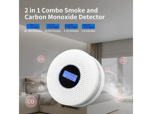 Alt view image 3 of 7 - 3 Packs Smoke and Carbon Monoxide Detector 2-in-1 CO Smoke Alarm Detector with LCD Display and Sound Light Alarm for Home Garage Office RV