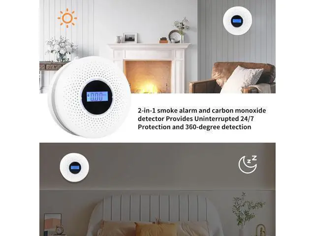 Alt view image 4 of 7 - 3 Packs Smoke and Carbon Monoxide Detector 2-in-1 CO Smoke Alarm Detector with LCD Display and Sound Light Alarm for Home Garage Office RV