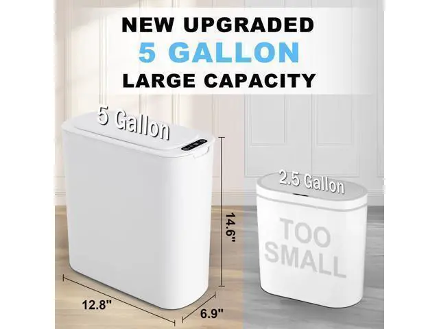Alt view image 2 of 7 - Motion Sensor Trash Can, 5 Gallon Automatic Bathroom Garbage Can with Lid, Touchless Smart Plastic Slim Wastebasket for Bathroom, Office, rv, Bedroom, Living Room, White