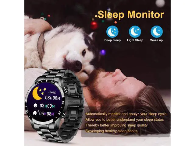 Alt view image 6 of 7 - New LIGE Smart Watch, Bluetooth Calls Voice Chat Fitness Tracker with Blood Pressure Heart Rate Sleep Monitor,1.3" Full Touch Screen Activity Tracker IP67 Waterproof Pedometer for iOS Android Black