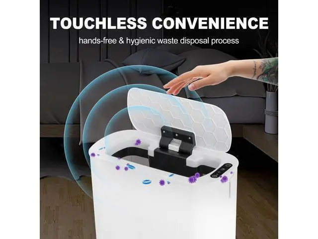 Alt view image 4 of 7 - Motion Sensor Trash Can, 5 Gallon Automatic Bathroom Garbage Can with Lid, Touchless Smart Plastic Slim Wastebasket for Bathroom, Office, rv, Bedroom, Living Room, White