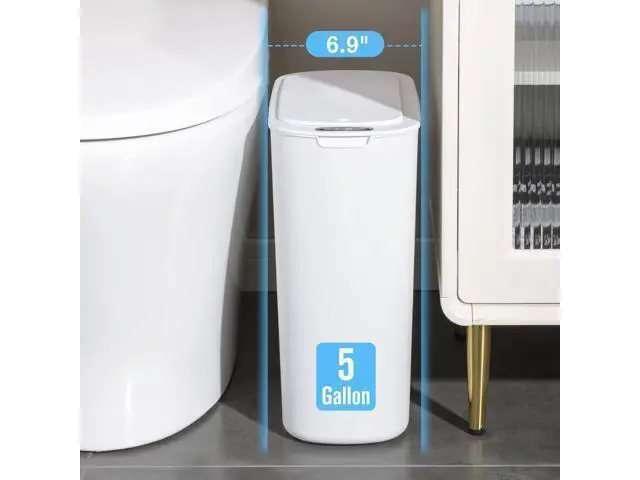 Alt view image 3 of 7 - Motion Sensor Trash Can, 5 Gallon Automatic Bathroom Garbage Can with Lid, Touchless Smart Plastic Slim Wastebasket for Bathroom, Office, rv, Bedroom, Living Room, White