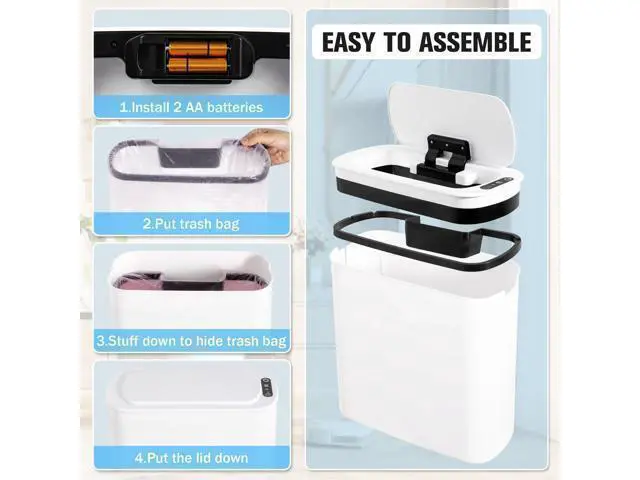 Alt view image 6 of 7 - Motion Sensor Trash Can, 5 Gallon Automatic Bathroom Garbage Can with Lid, Touchless Smart Plastic Slim Wastebasket for Bathroom, Office, rv, Bedroom, Living Room, White