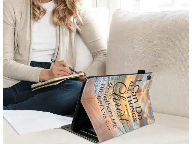 Alt view image 5 of 5 - DEHJYYIJUY Case for Fire HD 10 Tablet 10.1 inch (9th/7th Generation, 2019/2017 Release), Premium PU Leather Cover with Card Slot & Pencil Holder, Bible Verse Philippians 4-13