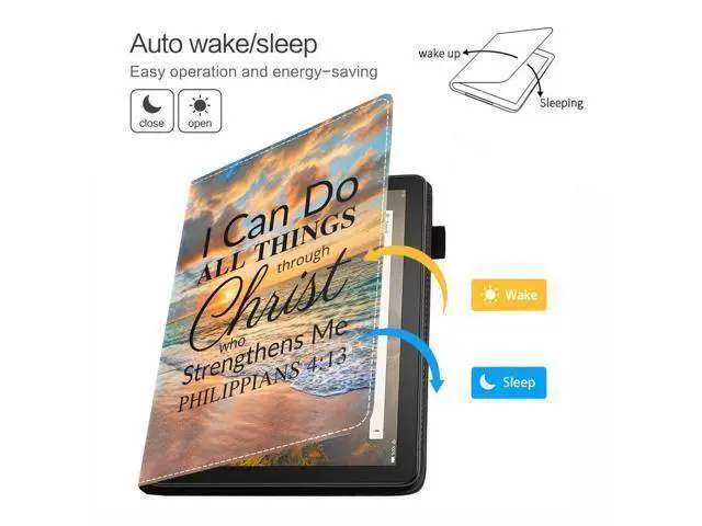 Alt view image 3 of 5 - DEHJYYIJUY Case for Fire HD 10 Tablet 10.1 inch (9th/7th Generation, 2019/2017 Release), Premium PU Leather Cover with Card Slot & Pencil Holder, Bible Verse Philippians 4-13