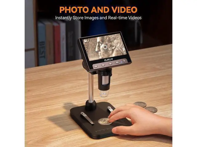 Alt view image 2 of 7 - Coin Microscope, 4.3'' LCD Digital Microscope 1000x, Coin Magnifier with 8 Adjustable LED Lights, PC View Compatible with Windows/Mac, EDM4B, Black