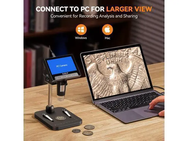 Alt view image 5 of 7 - Coin Microscope, 4.3'' LCD Digital Microscope 1000x, Coin Magnifier with 8 Adjustable LED Lights, PC View Compatible with Windows/Mac, EDM4B, Black