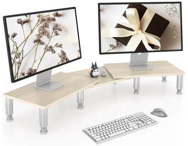 Main image of AX Waber Dual Monitor Riser - Adjustable Length & Angle, Wooden Stand for 2 Monitors with Storage