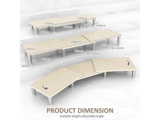Alt view image 4 of 5 - AX Waber Dual Monitor Riser - Adjustable Length & Angle, Wooden Stand for 2 Monitors with Storage