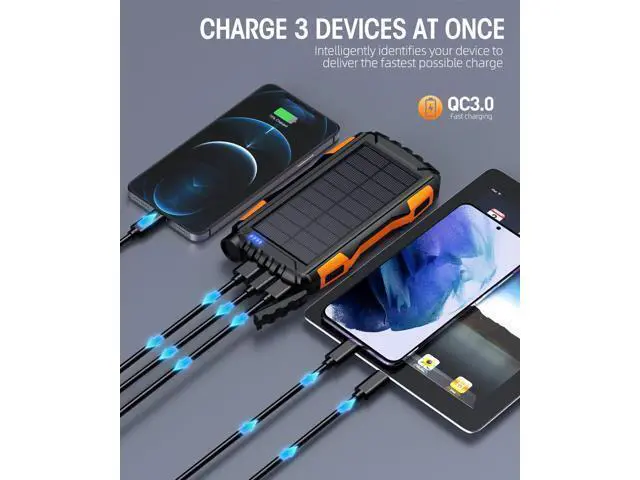 Alt view image 3 of 7 - Solar Charger Power Bank 42800mAh Portable Charger Solar Power Bank External Battery Pack 5V3.1A Qc 3.0 Fast Charger Built-in Super Bright Flashlight (Orange)