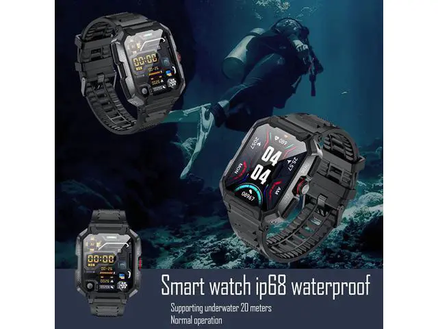 Alt view image 3 of 6 - Military Smart Watch for Men, Outdoor Smart Watches 1.85" LCD Bluetooth Call Heart Rate Blood Pressure Smartwatches IP68 Waterproof,Sports Watch for Android iPhone Phone Black