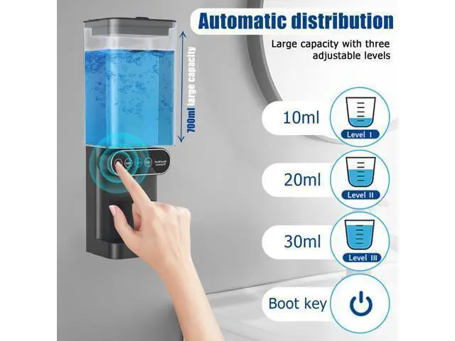Alt view image 2 of 6 - Automatic Mouthwash Dispenser,3 Adjustable Dispensing Levels Mouth Wash Dispenser with 700ml Water Tank & 2 Magnetic Cups for Bathroom
