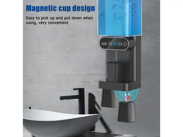 Alt view image 3 of 6 - Automatic Mouthwash Dispenser,3 Adjustable Dispensing Levels Mouth Wash Dispenser with 700ml Water Tank & 2 Magnetic Cups for Bathroom