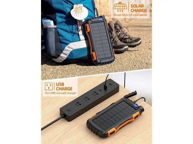 Alt view image 4 of 7 - Solar Charger Power Bank 42800mAh Portable Charger Solar Power Bank External Battery Pack 5V3.1A Qc 3.0 Fast Charger Built-in Super Bright Flashlight (Orange)