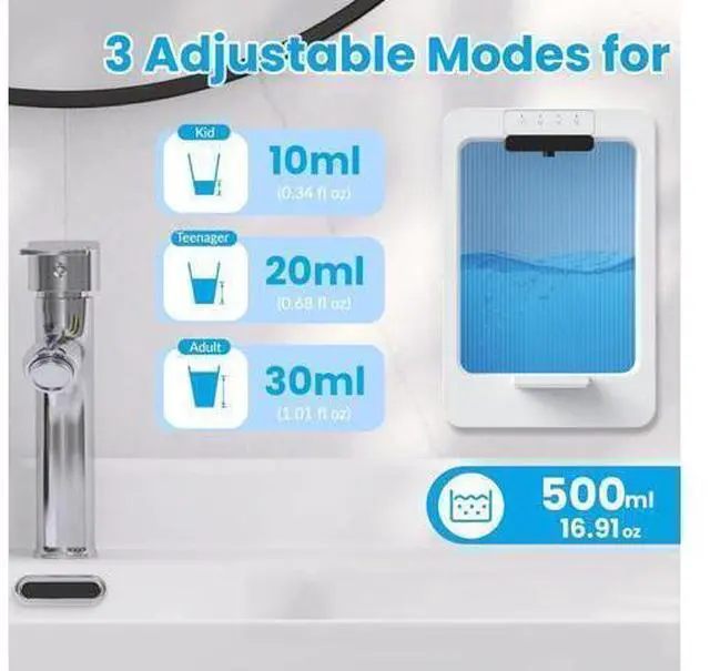 Alt view image 3 of 5 - Automatic Mouthwash Dispenser for Bathroom, Aerthezu Electric Mouth Wash Dispensers Smart Auto Bathroom Accessories for Home & Kids - 500ml - Support Wall-Mount & Desktop