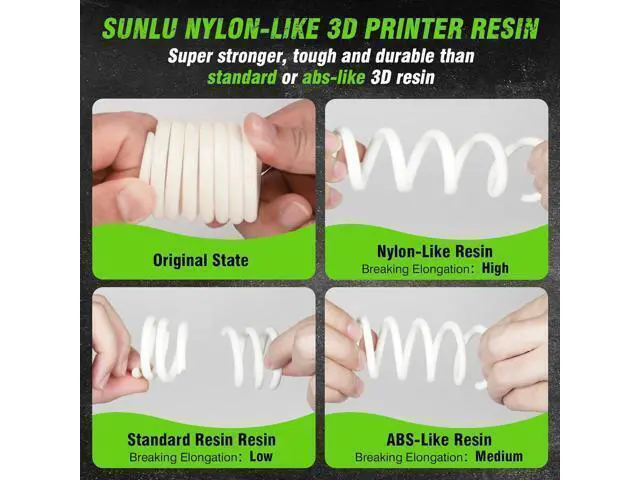 Alt view image 2 of 7 - SUNLU 3D Printer Resin, Strong Durable Nylon Like 3D Resin for LCD DLP SLA Resin 3D Printers, 395-405nm UV Light Curing 3D Printing Liquid Photopolymer Resin, Good for Functional Parts, 1000g, Black