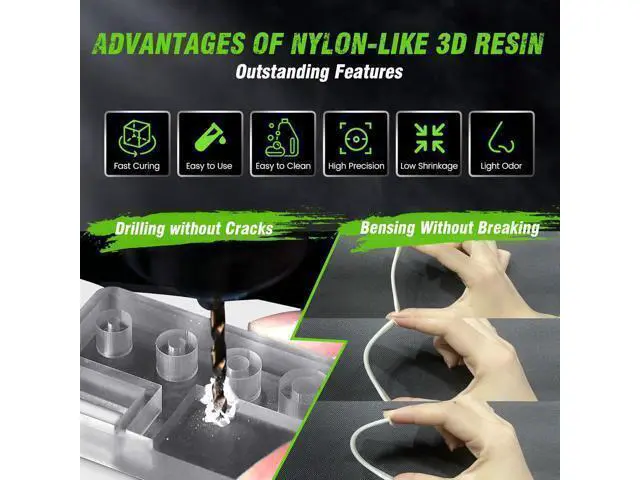 Alt view image 3 of 7 - SUNLU 3D Printer Resin, Strong Durable Nylon Like 3D Resin for LCD DLP SLA Resin 3D Printers, 395-405nm UV Light Curing 3D Printing Liquid Photopolymer Resin, Good for Functional Parts, 1000g, Black