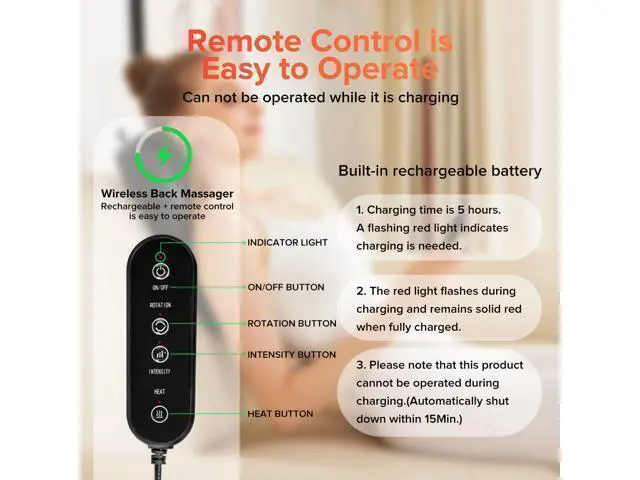 Alt view image 5 of 7 - Cordless Neck and Back Massager with Heat, 3D Shiatsu Kneading Pillow, 4 Massage Nodes & Bi-Directional Deep Tissue Massage for Neck/Shoulders/Back, Ideal Gift for Women & Men