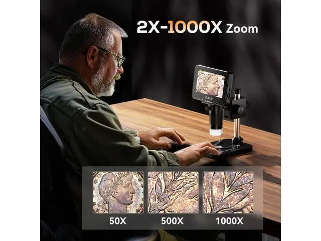 Alt view image 5 of 7 - Coin Microscope for Adults: 4.3'' LCD Digital Microscope 1000x with 8 Adjustable LED Lights, PC View Compatible with Windows/MacBook, EDM4 Max