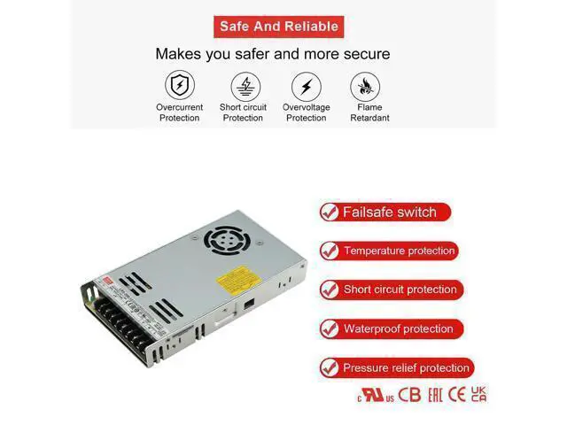 Alt view image 5 of 5 - LRS-350-12 350W Single Output Switching Power Supply 12V 29A, 90-132/180-264VAC Input, Industrial Grade, UL Certified, for Automation, Control Systems