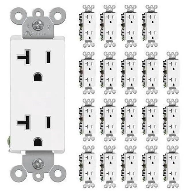 Main image of (20 Pack) CML 20 Amp Decorator Wall Receptacle, Standard Electrical Outlets, 20A/125V, 2 Pole 3 Wire, Non-Tamper-Resistant, UL Listed, White