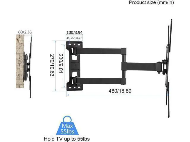 Alt view image 3 of 7 - Suptek TV Wall Mount Swivel and Tilt Full Motion for Most 23 to 55 inch TV Mount up to 55lbs max VESA 400x400mm (A1+)