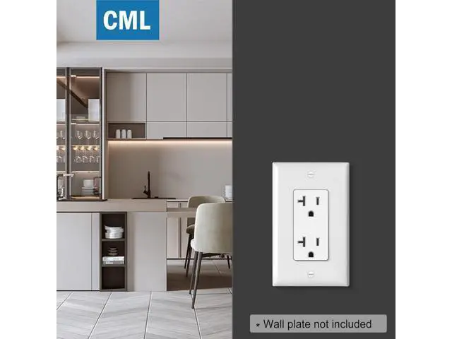 Alt view image 7 of 7 - (20 Pack) CML 20 Amp Decorator Wall Receptacle, Standard Electrical Outlets, 20A/125V, 2 Pole 3 Wire, Non-Tamper-Resistant, UL Listed, White