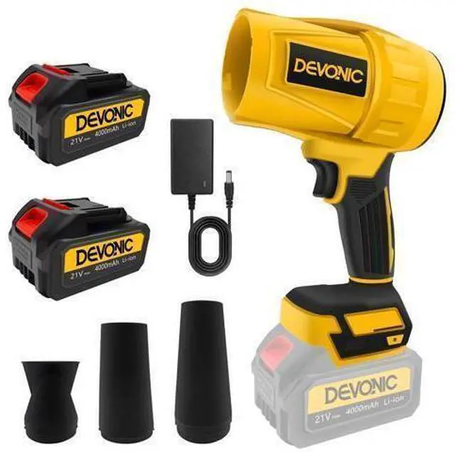 Main image of DEVONIC Leaf Blower Cordless - Lightweight Electric Handheld Blower with 2×20V 4.0Ah Battery & Charger Included,3 Nozzles-Turbo Jet Blower for Lawn Care,Garage,Patio,Fallen Leaves and Car-deep Yellow