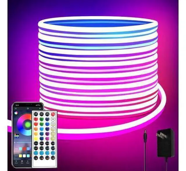 Main image of 32.8ft LED neon Lights with Remote APP Control IP65 Waterproof Flexible Neon Strip Lights 24V RGB Rope Lights for Bedroom Room Outdoors Décor